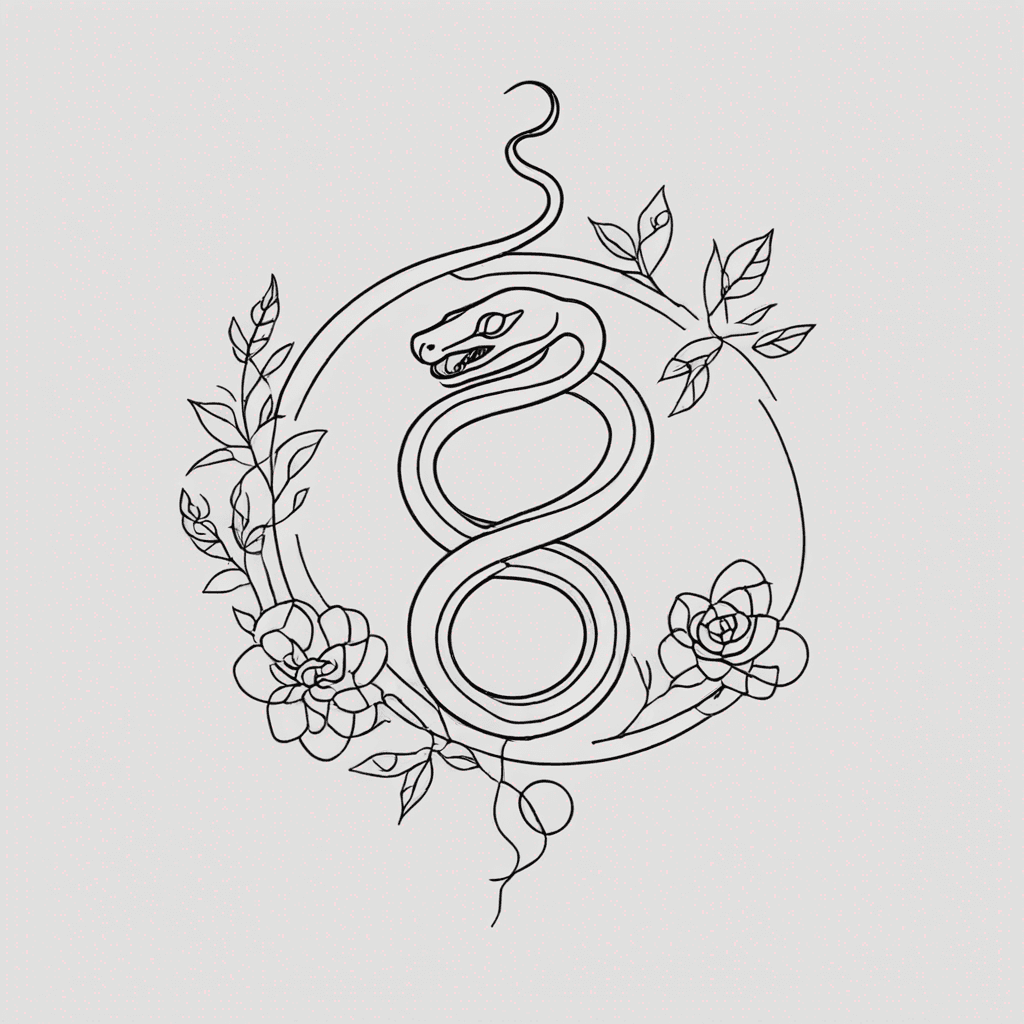 snake with flowers twined in its coils with the sun and moon and colors