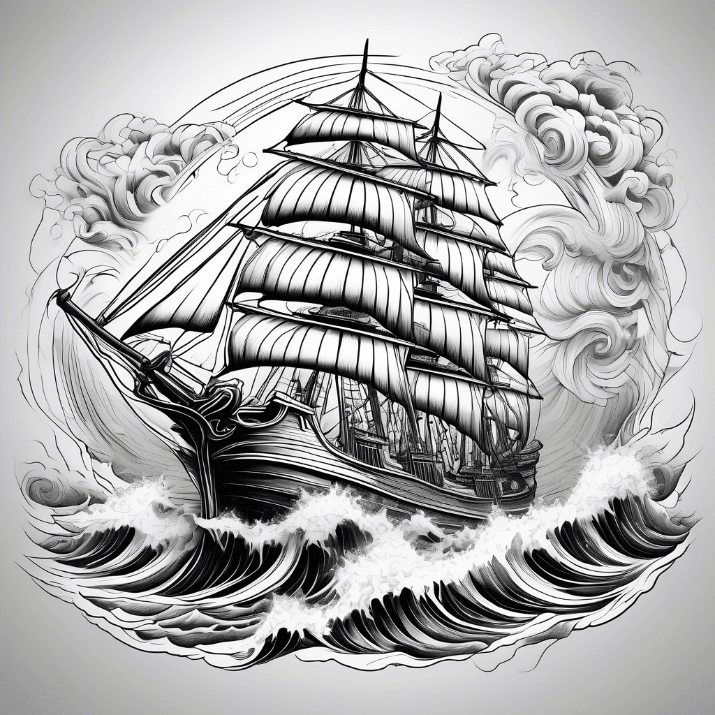 Greek ships caught in a storm
