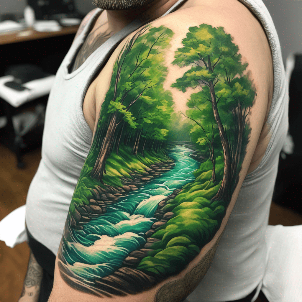 River flowing between vibrant green trees in Wisconsin on a sunny summer day