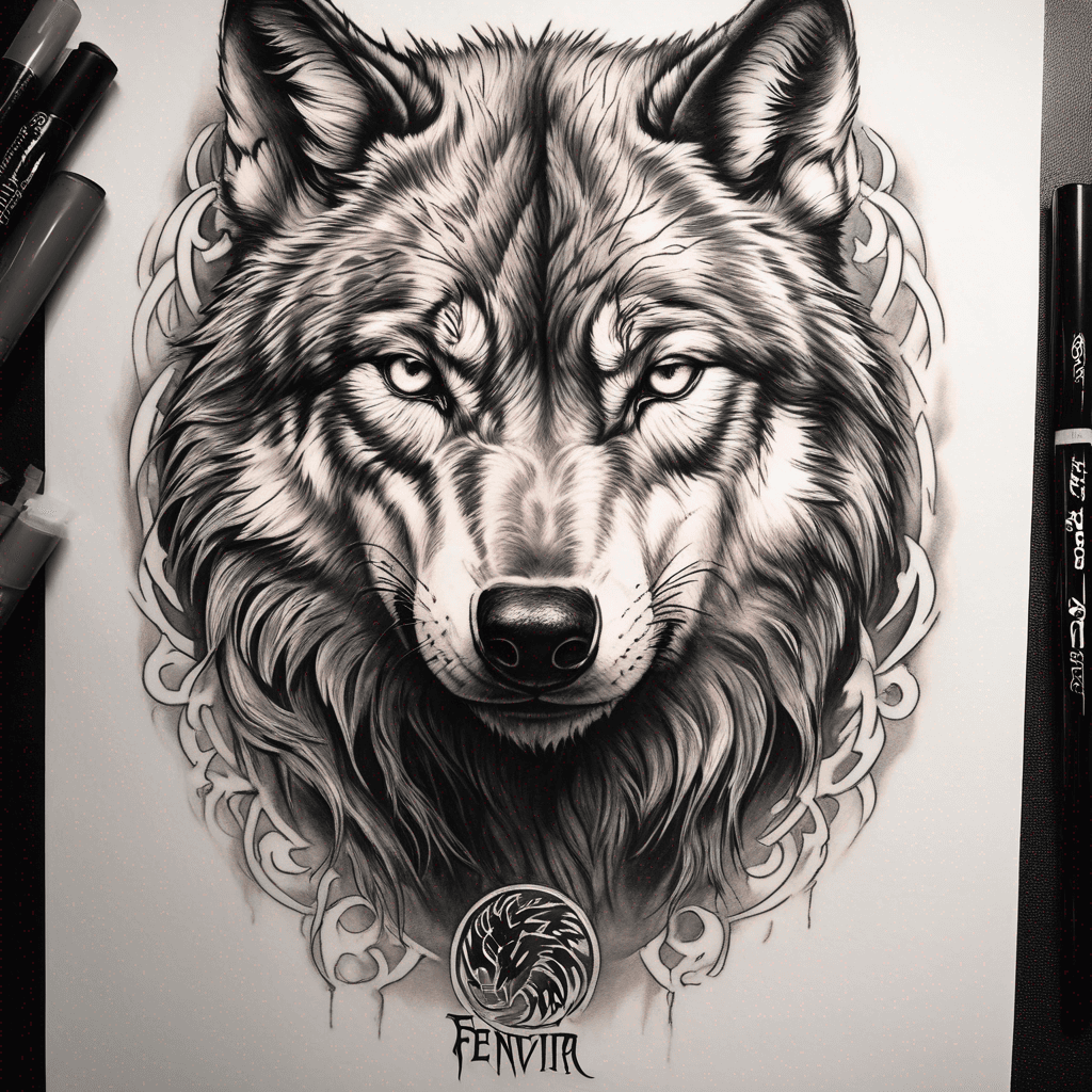 Wolf design featuring intricate Norse lettering boldly spelling 'FENRIR' beneath it, Date: 6/25/2020.