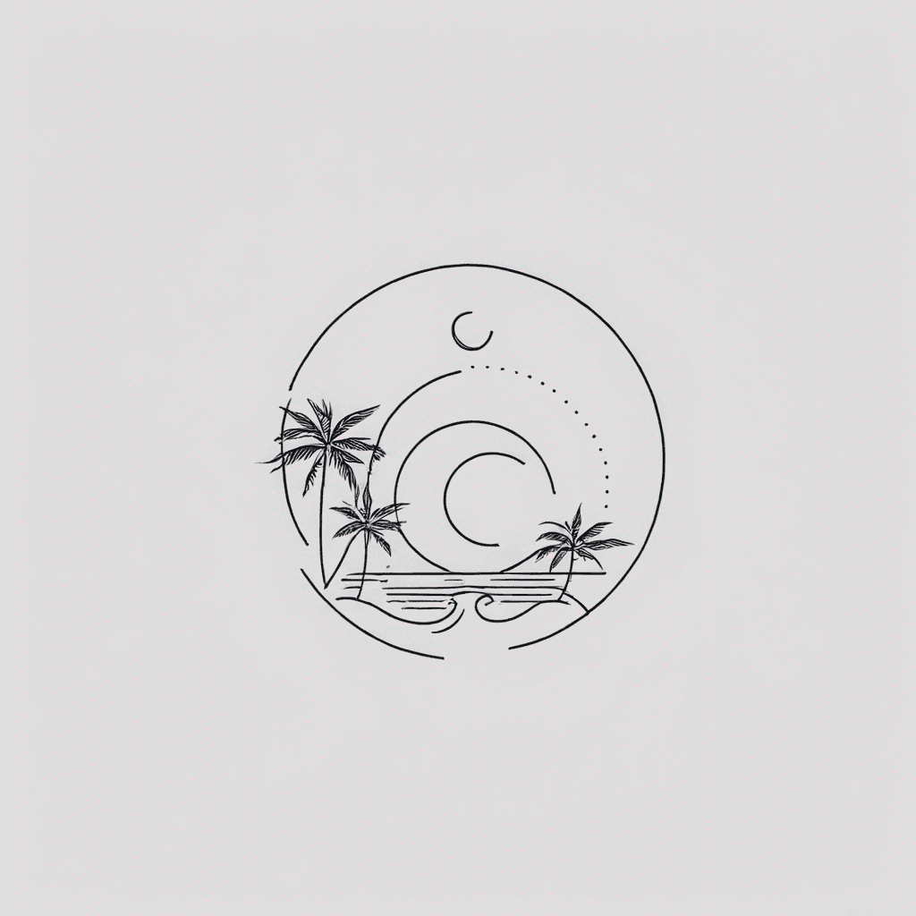 a minimalist half circle tropical design