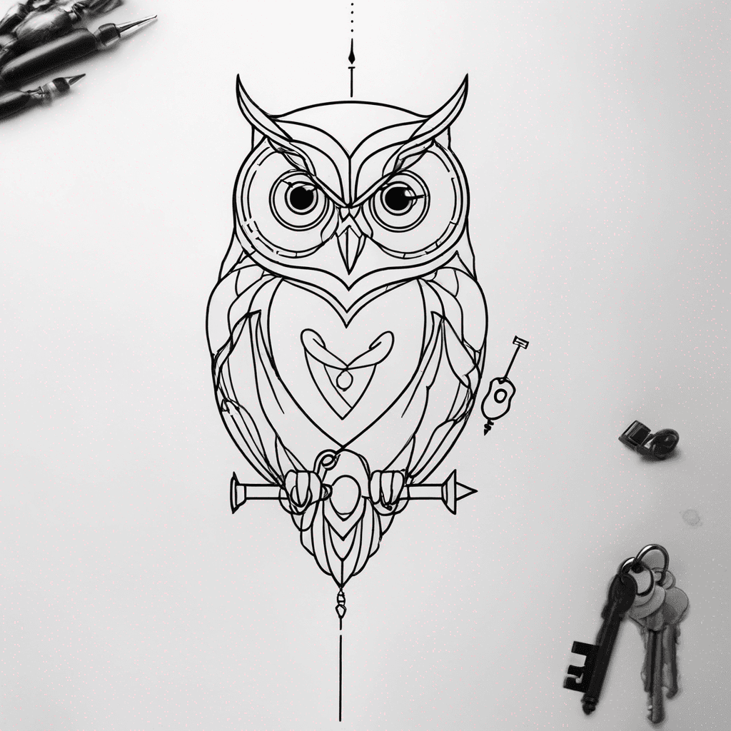 Owl with blue eyes with lock and key for man’s forearm