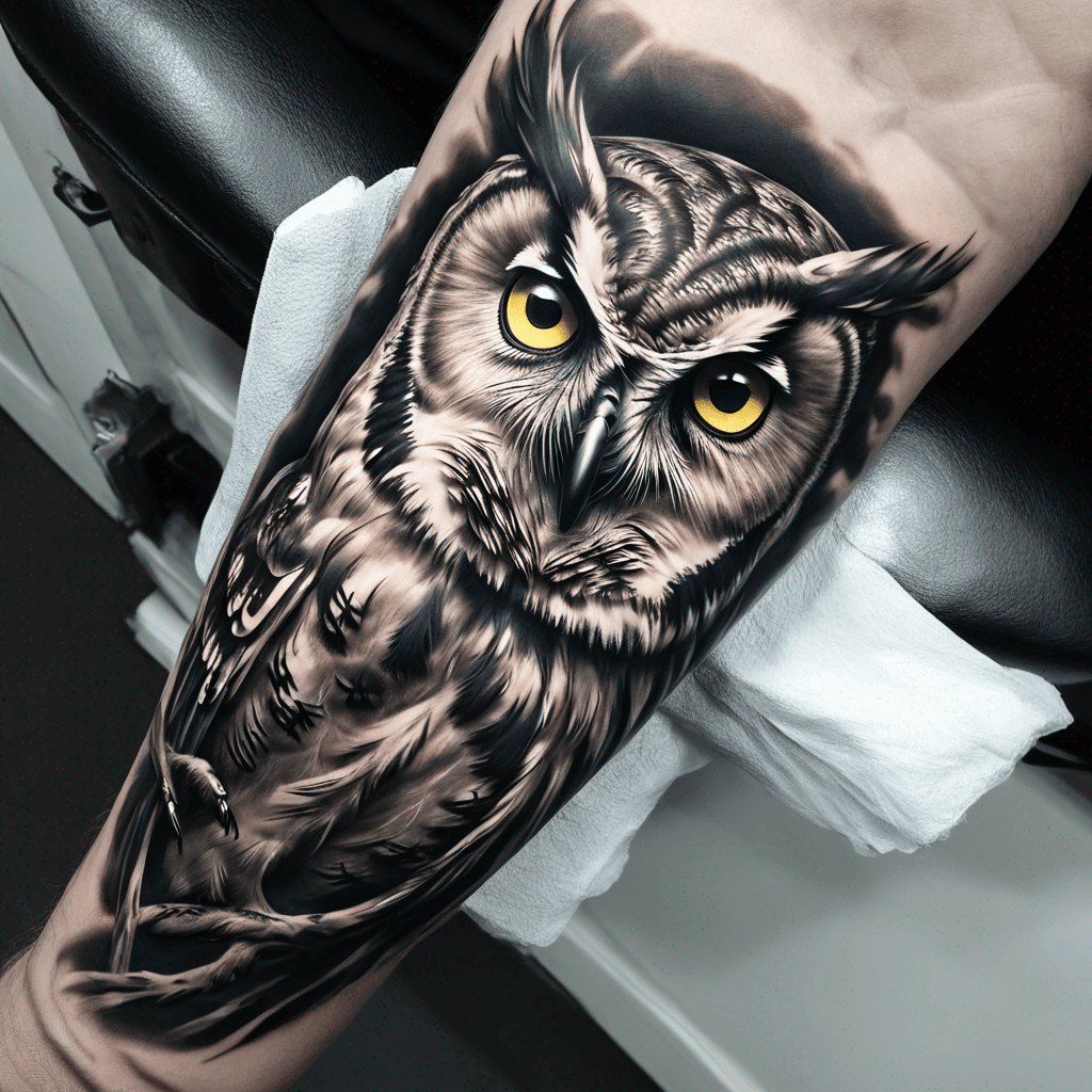 Owl with blue eyes man’s for forearm