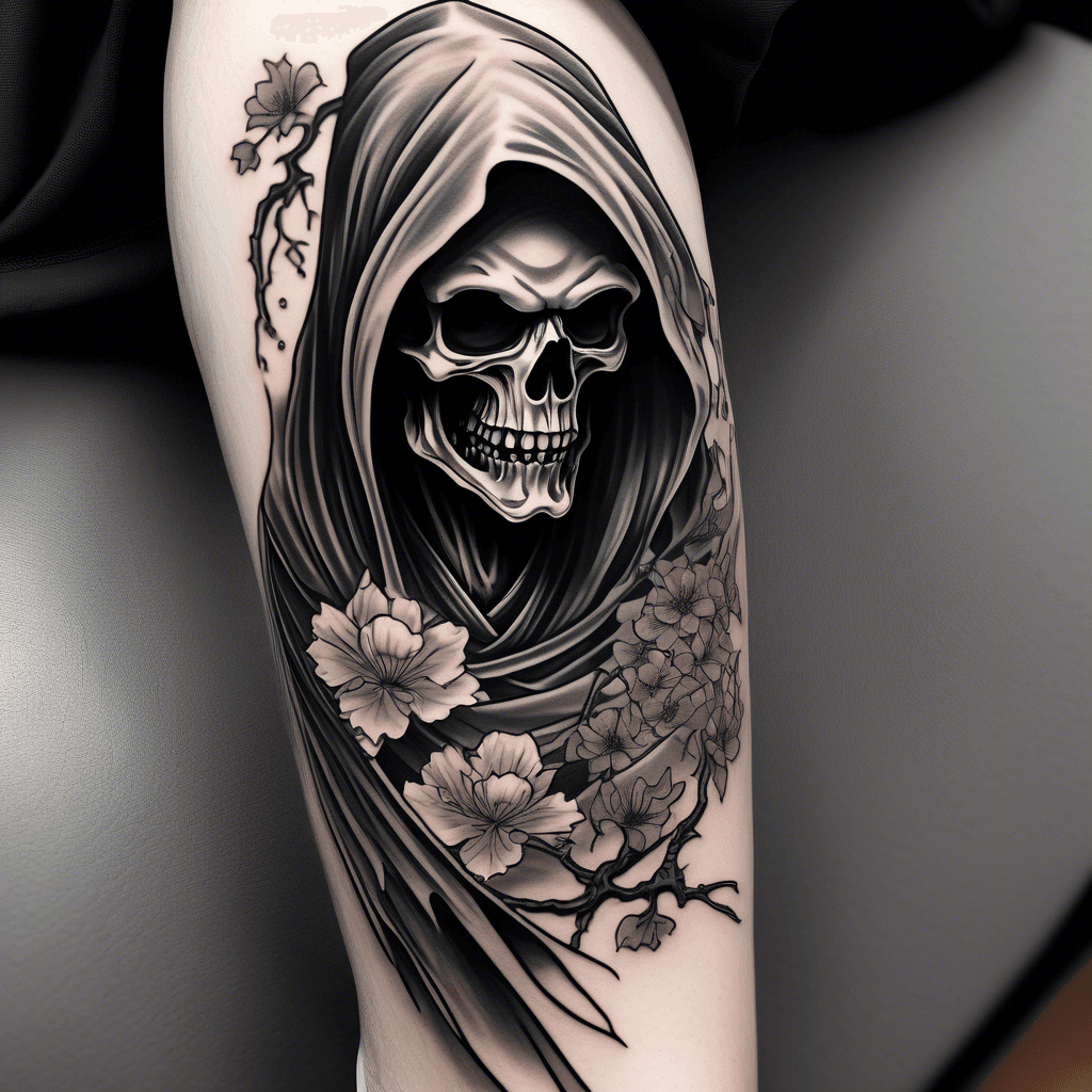 Grim reaper as death with a symbol of life