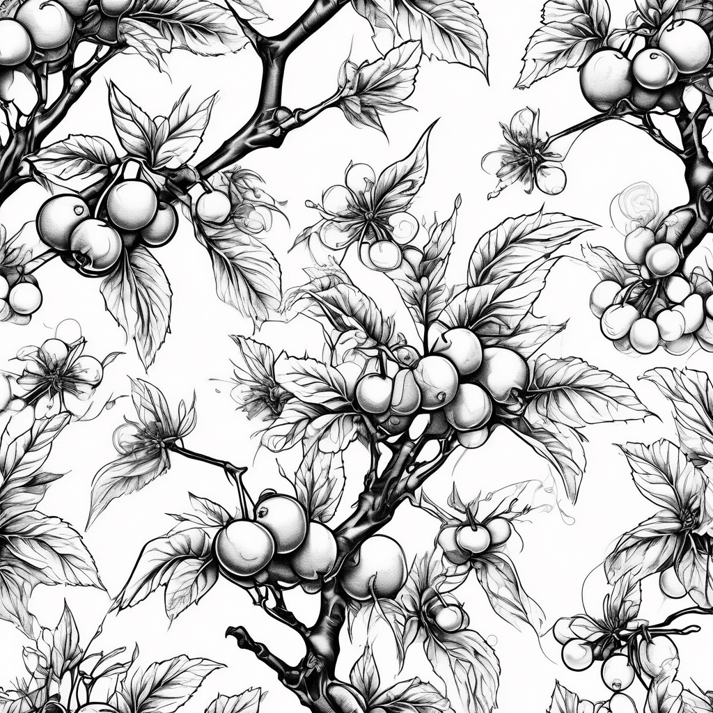 Black cherry tree with visible cherries