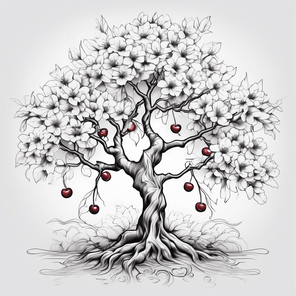 Full cherry tree with visible cherries. No background.