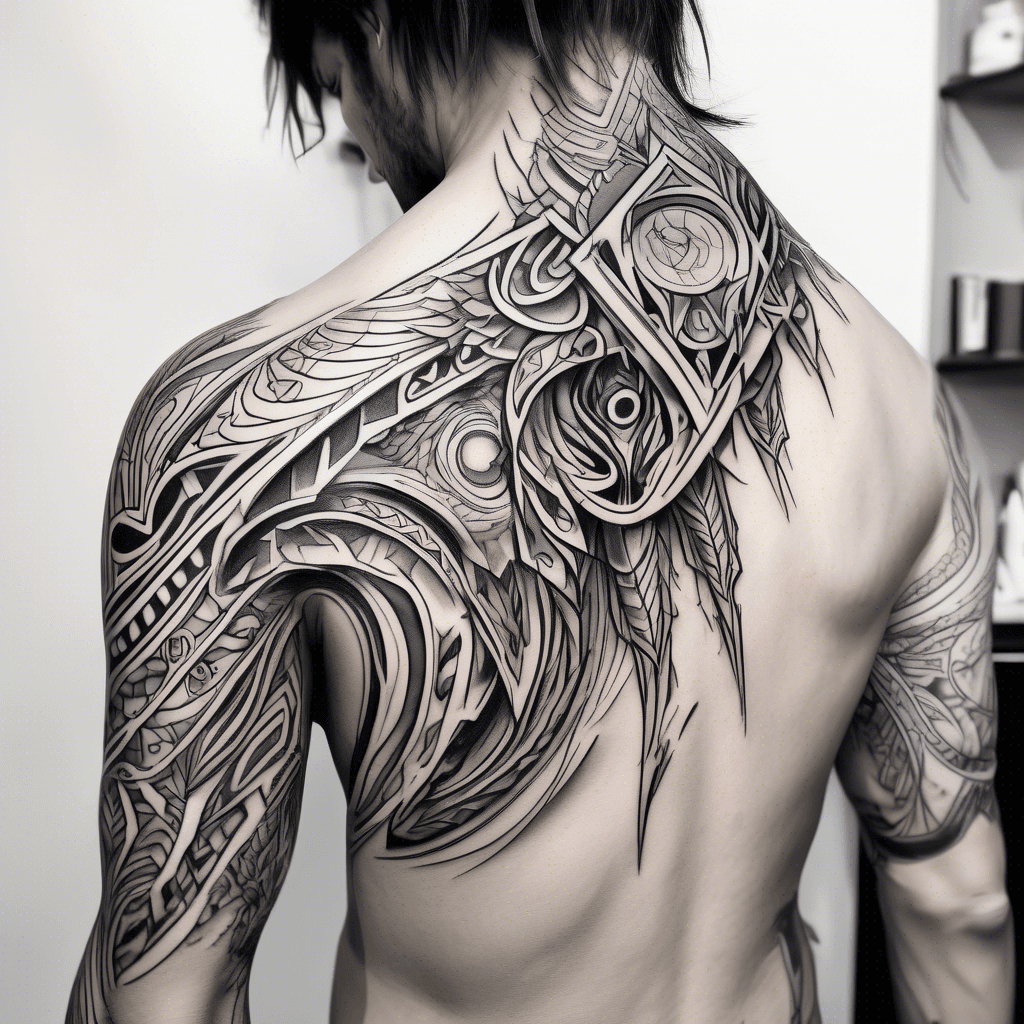 tribal shoulder tattoo that represents rebirth, trasformation, secon chance in life