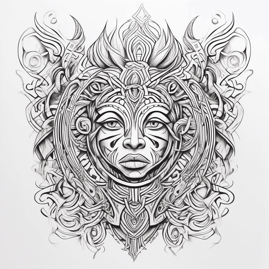 Tribal tattoo similar to symbolizing rebirth, transformation, and second chances, featuring intricate patterns and flowing shapes for dynamic movement.