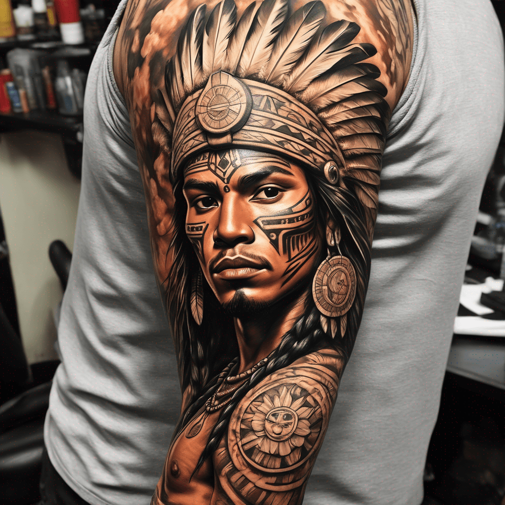 sleeve Puerto Rican Taino Indian warrior with a puerto rico theme background add coqui taino and Thespesia grandiflora , sun god and wording of Carolina