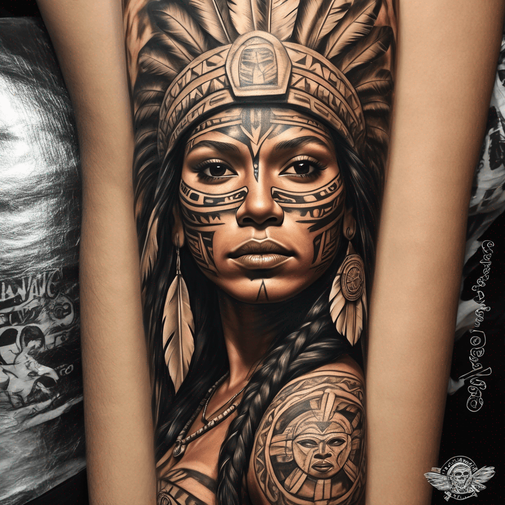 sleeve female Puerto Rican Taino Indian warrior with a puerto rico theme background add coqui taino and Thespesia grandiflora , sun god and wording of Carolina