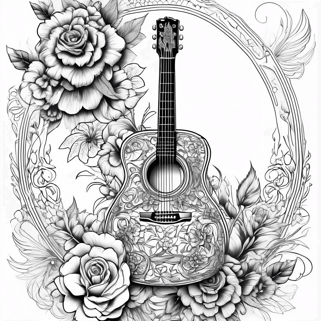 A Guitar and flowers around the Guitar