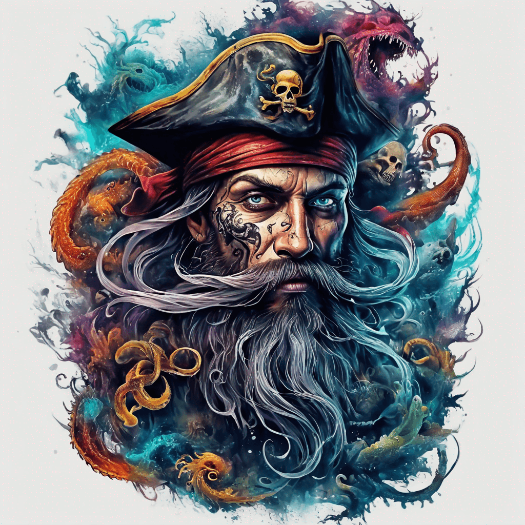 Pirate with beard and Kraken