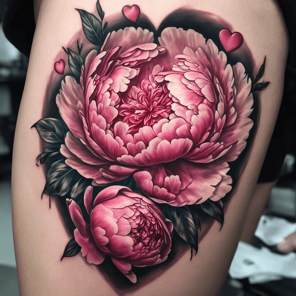 Peony roses, love hearts with some pink highlights