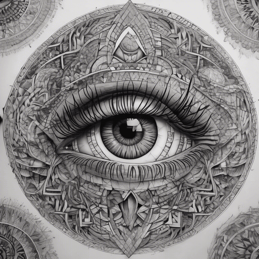 A surreal mosaic of 50 intricately detailed human eyes, each representing a different emotion or story, forming an eye-catching mandala.