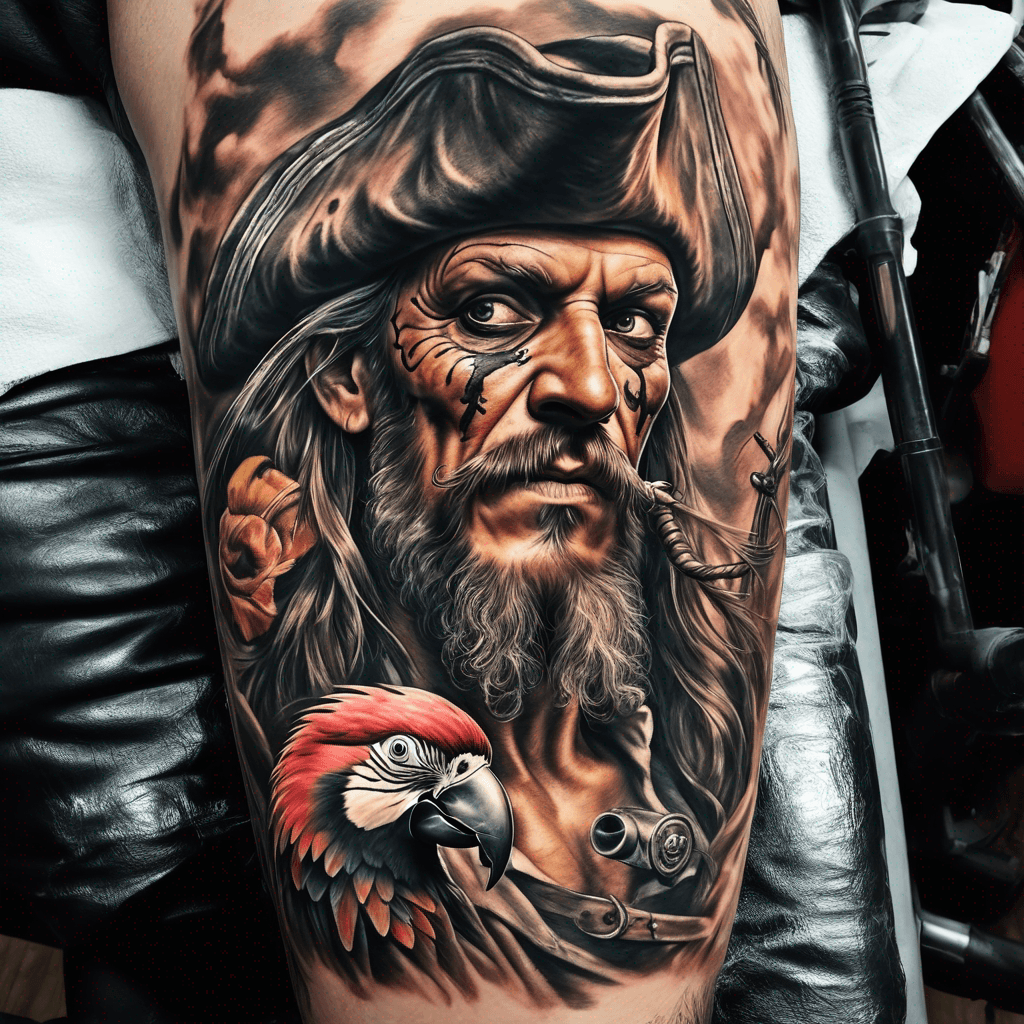 Old Pirate with a parrot and cannon