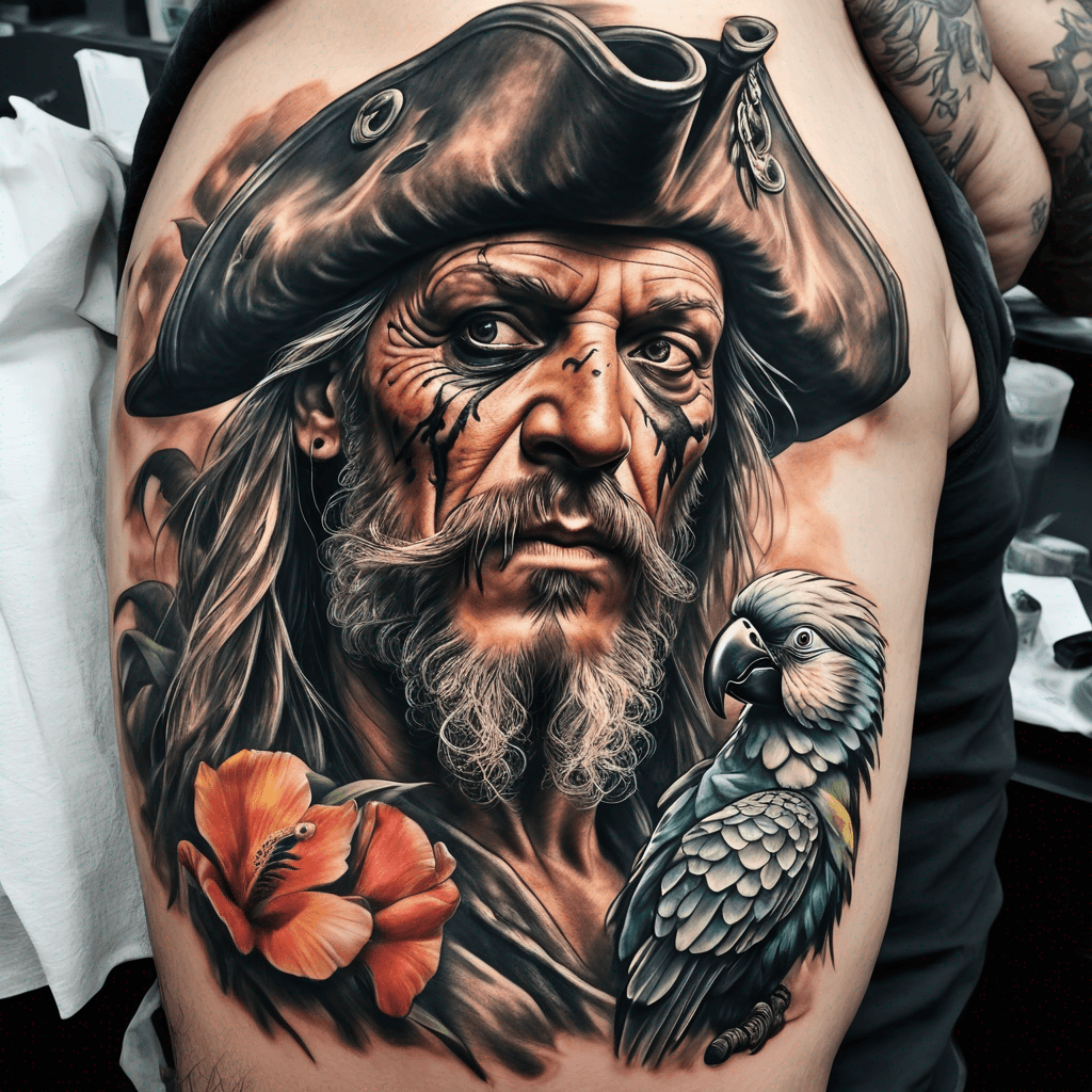 Old Pirate with a parrot and cannon