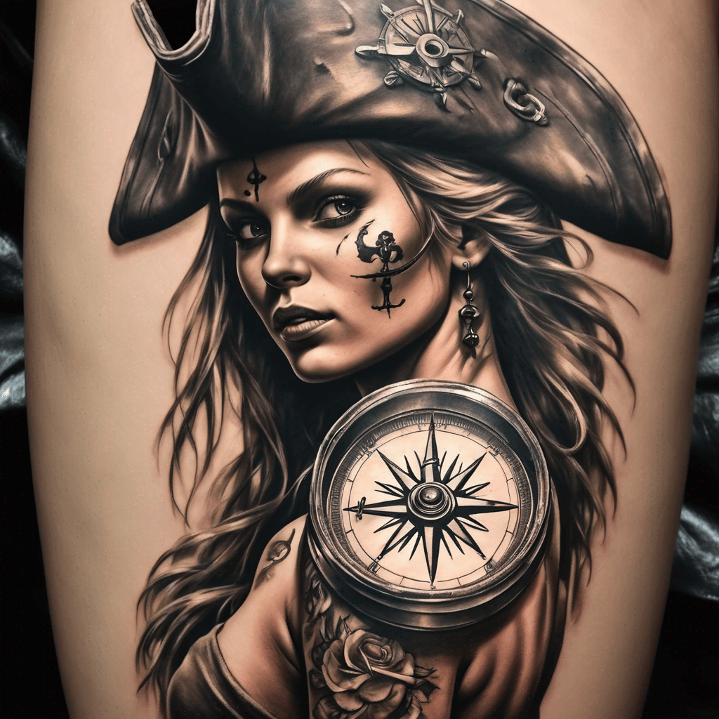 Naked female pirate compass cannon