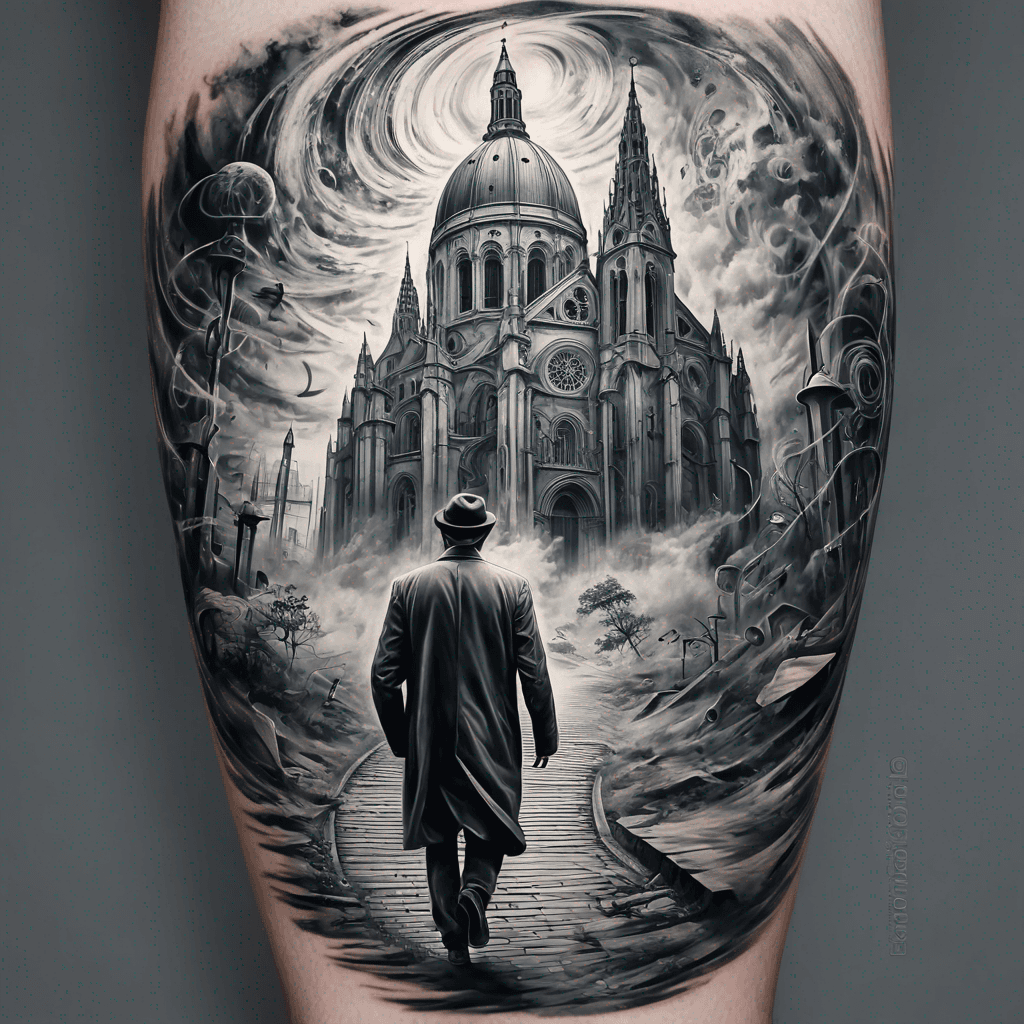 man walking towards cathedral