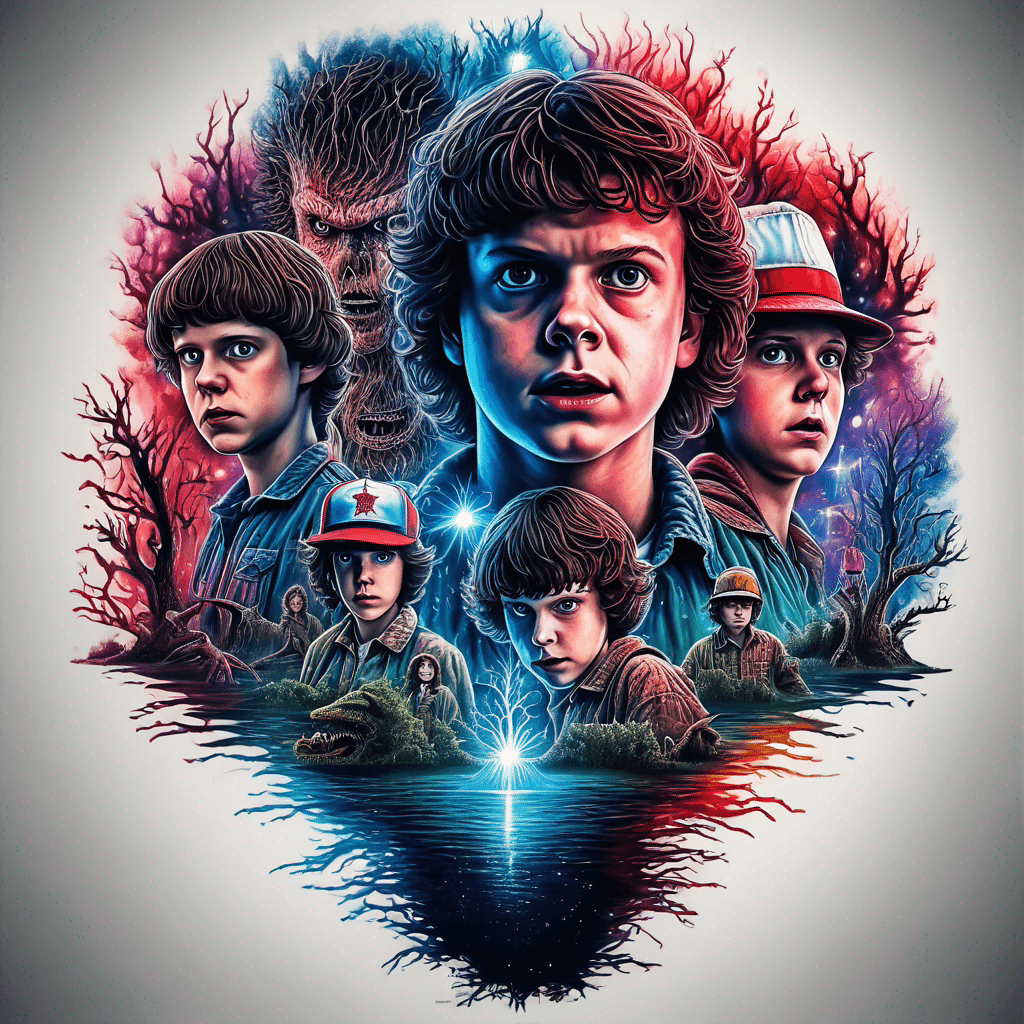 Stranger things characters and monsters showing the upside down