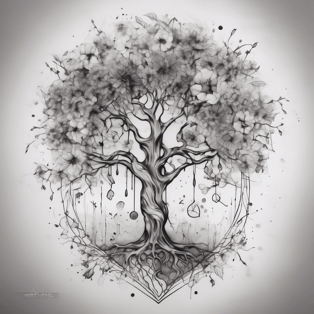 family symbol, tree, violets, dandelions, love