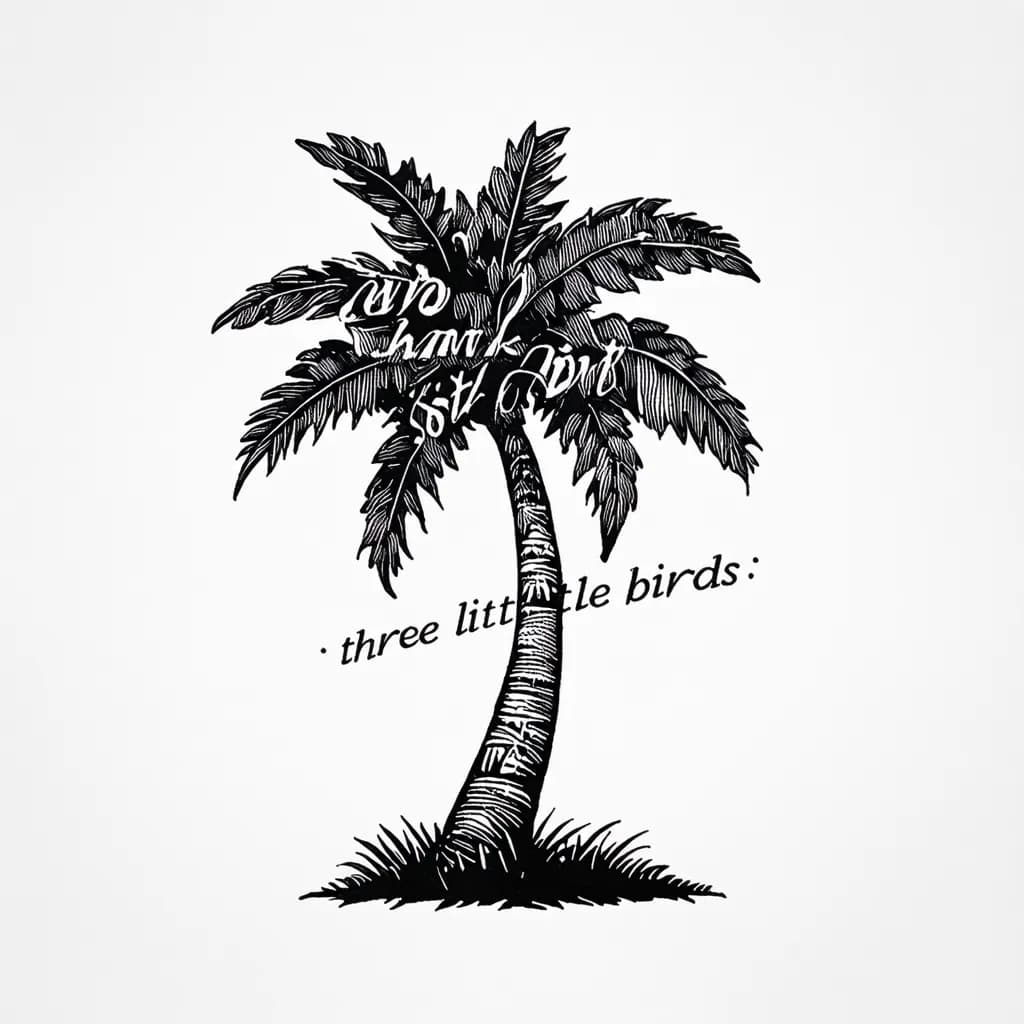 Palm tree drawn using words from the song three little birds