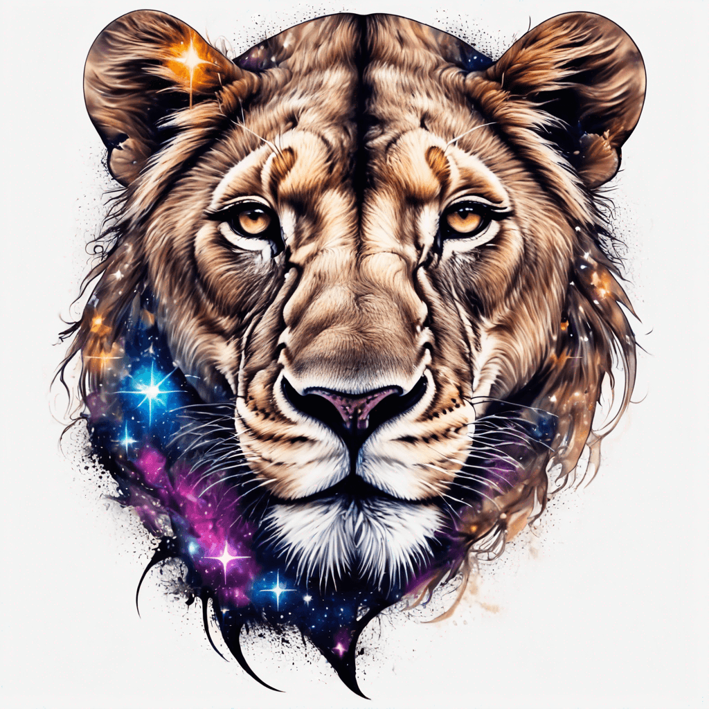 Feminine lioness with stars in mane,