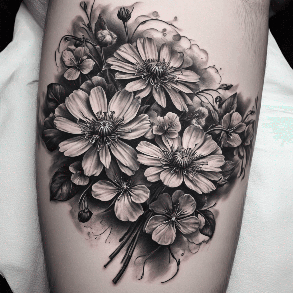 Bunch of dandelions and violets, equal amount of both flowers