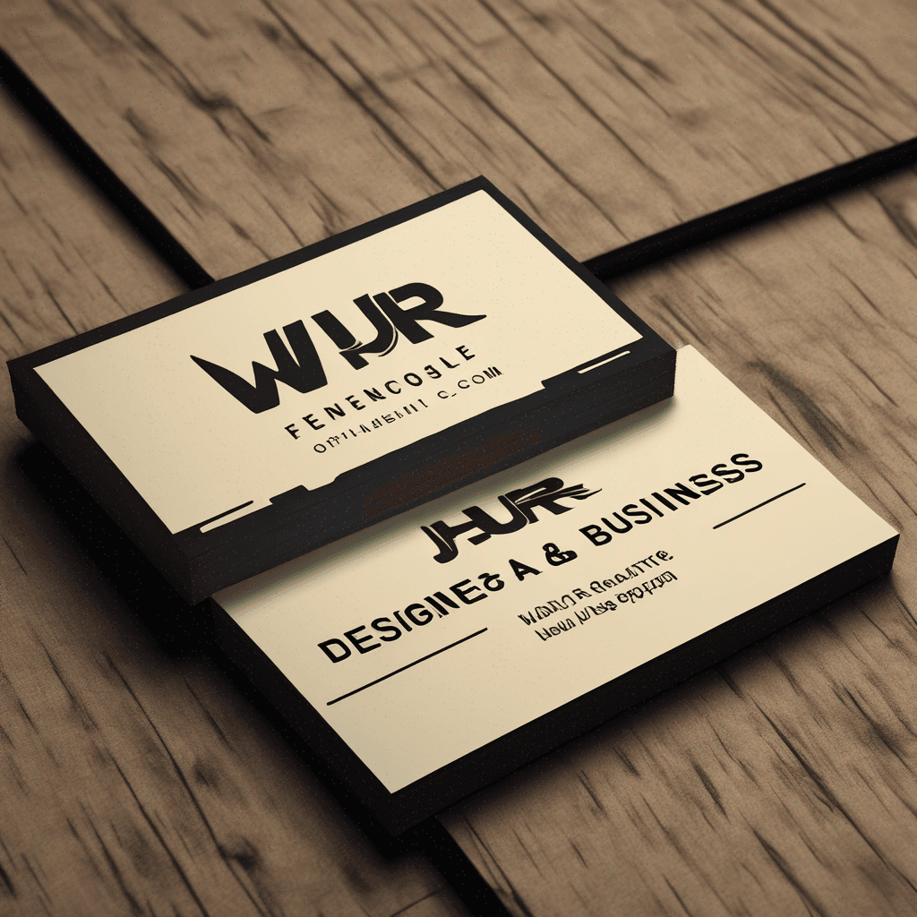 "Design a sleek, modern business card with the words 'WJR Fencing' with a minimalist logo. Picture of fence in background , featuring bold typography and a black and gold color scheme."