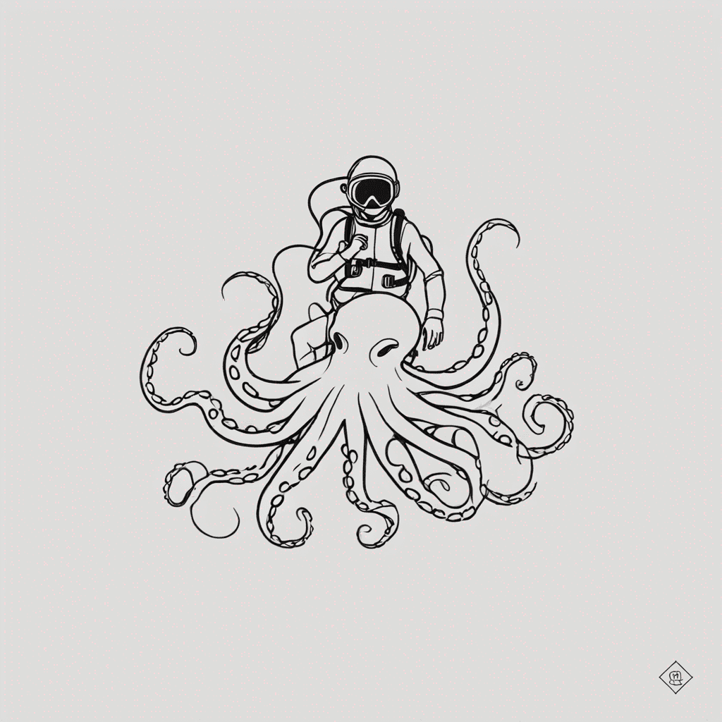 Scuba diver riding an octopus