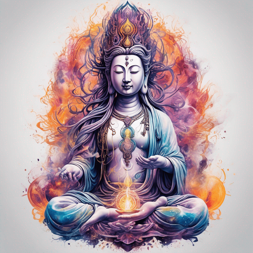 psychedelic kwan yin bodhisattva full body pose