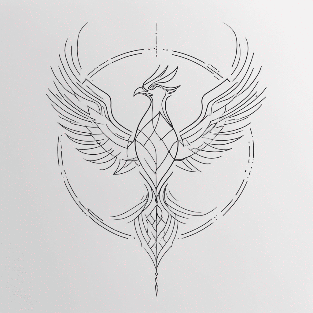 Masculine fine line Phoenix geometric tribal