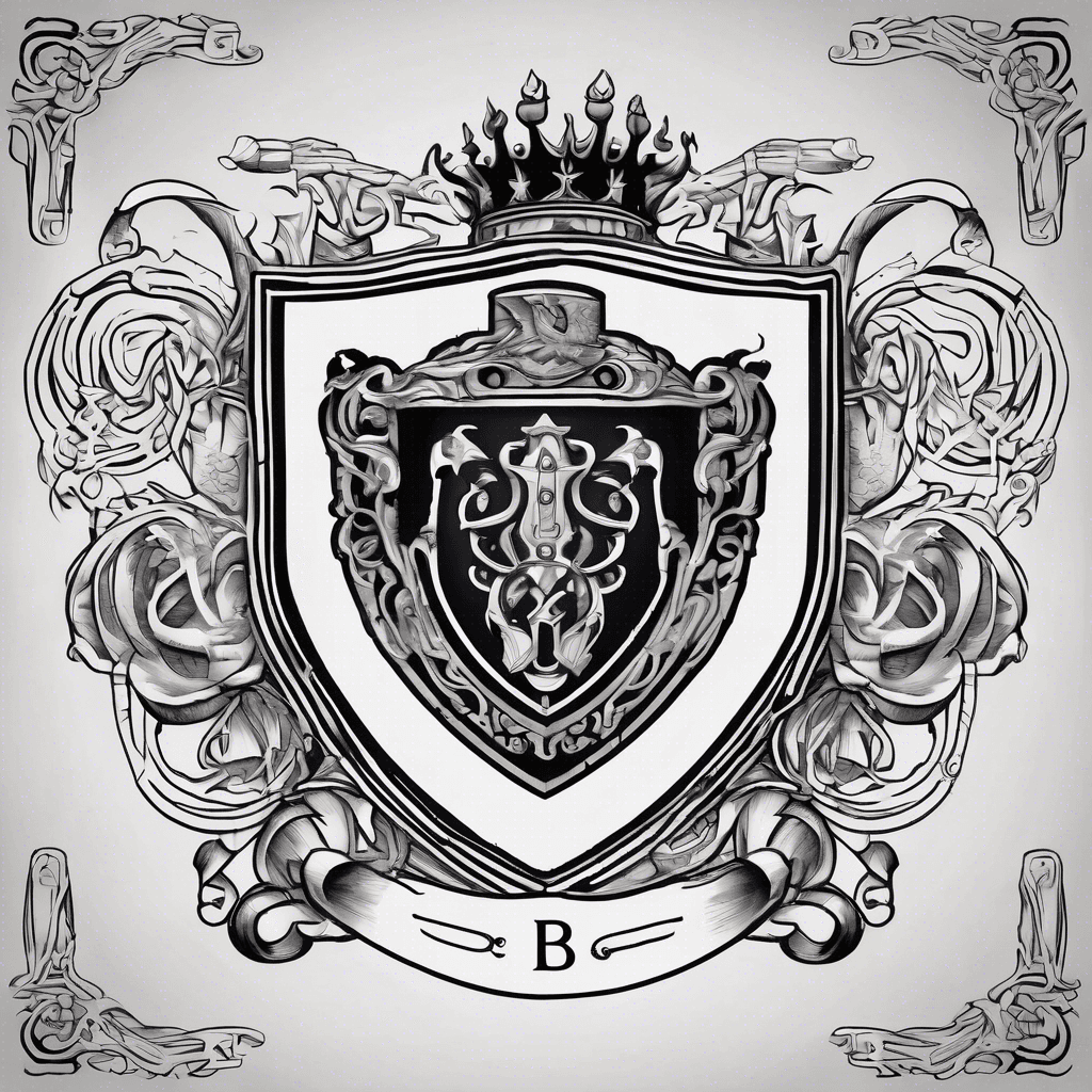 Orr family crest intricately designed, featuring a prominent letter B center of shield , surrounded by music notes.