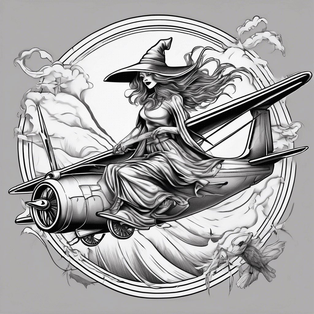 Witch riding airplane