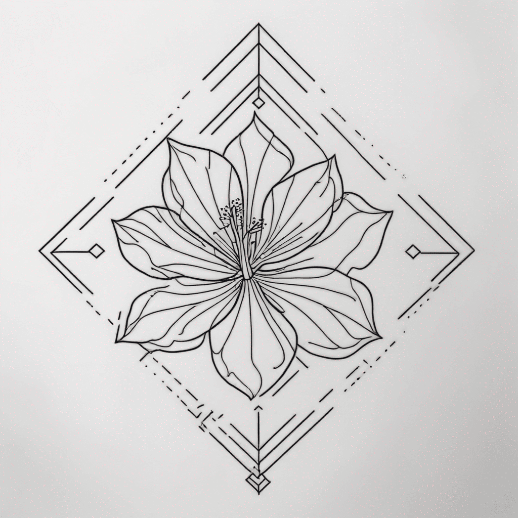 traditional hybiscus tattoo with geometric pattern