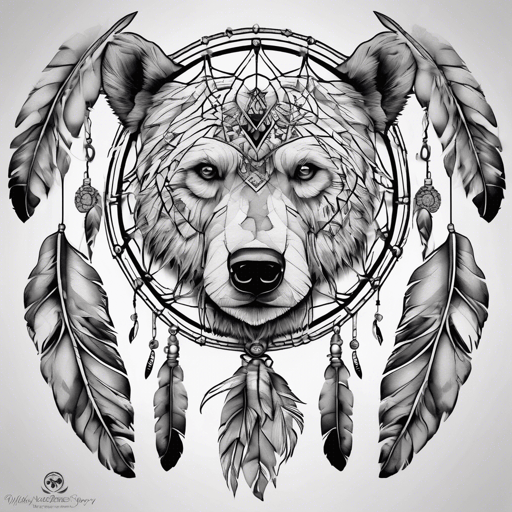"Dream catcher featuring an intricate paw print from a Grizzly bear at its center, adorned with vibrant feathers, blending nature and spirituality."