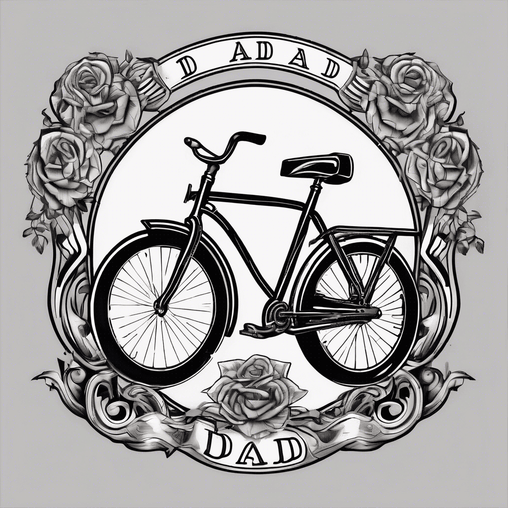 Graphic vintage bicycle with the words 'dad' and 'tyrone' in the wheels