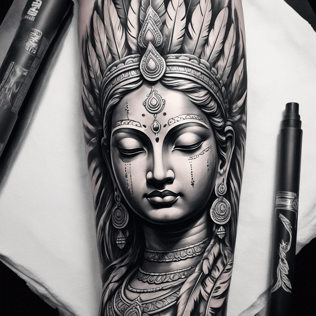 hindu statue with feathers