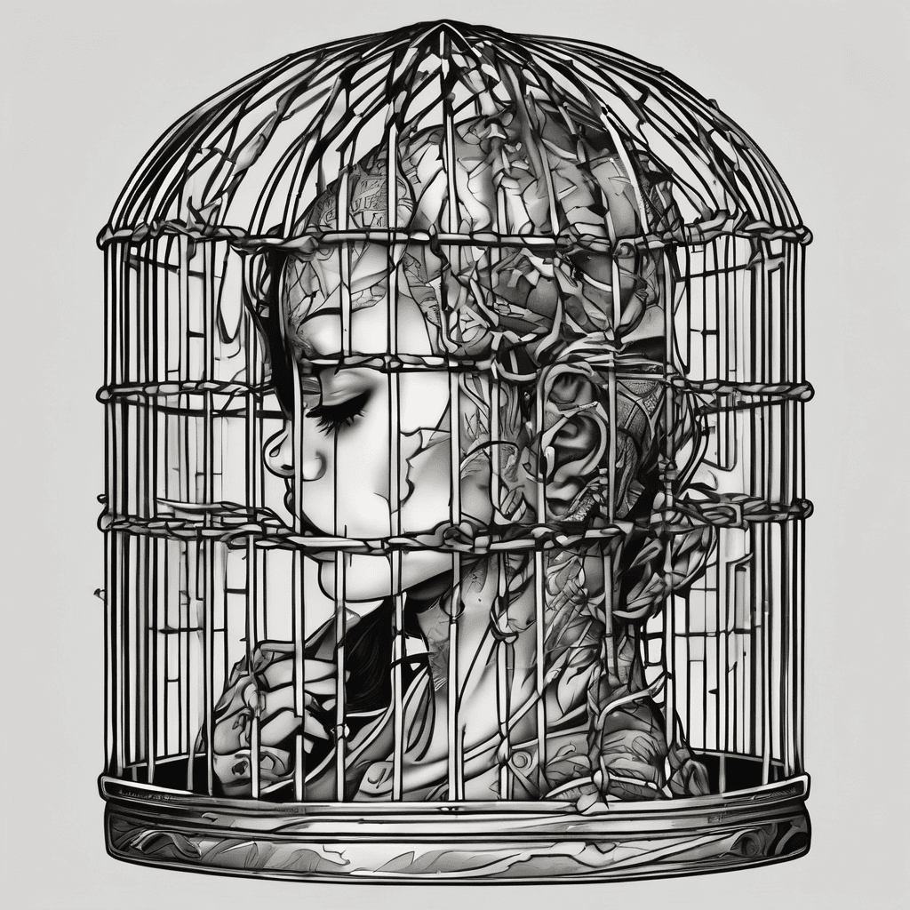 Little Black figure in a cage that is breaking free