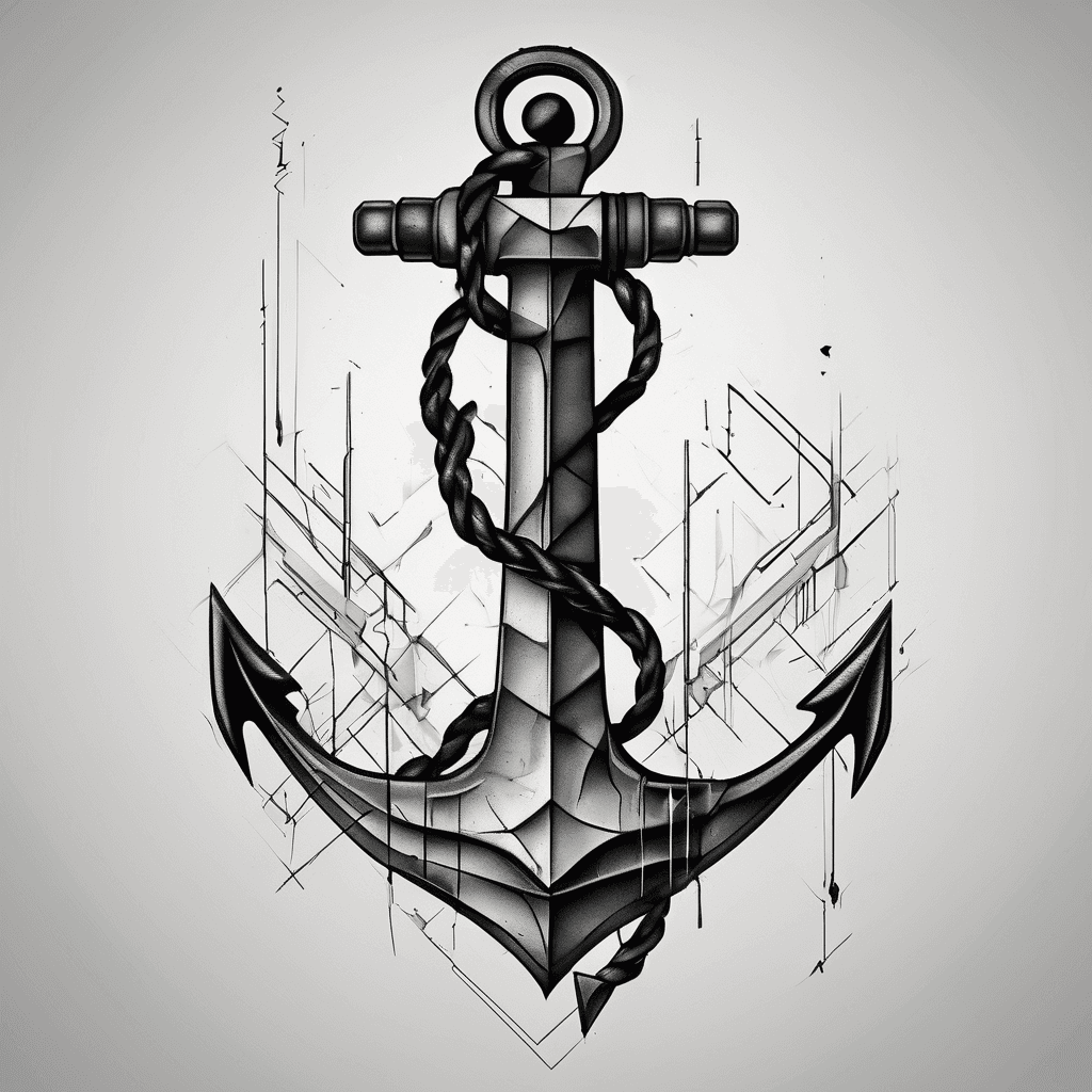 Minimal black anchor with a glitch effect, incorporating… tattoo design generated with AI