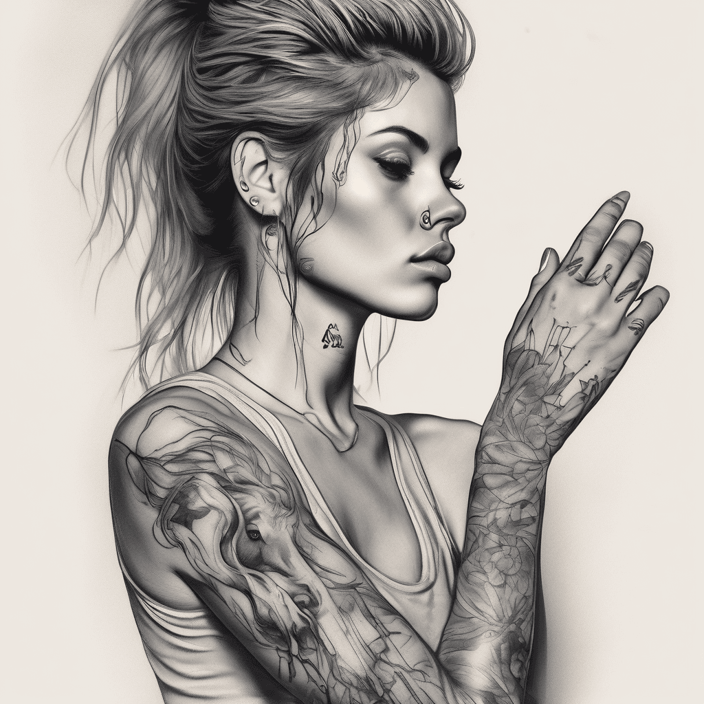 Full arm sleeve with woman and Mustang