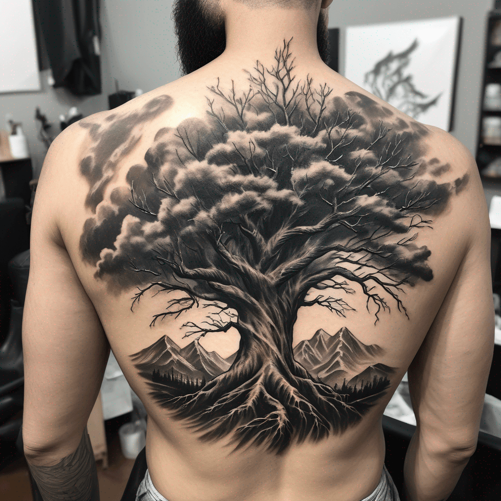 storm setting with a family tree