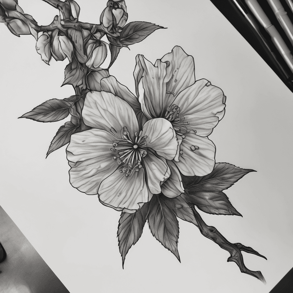 one blossom of grief on a blackened tree. keep it simple and use flowers that are easy to draw