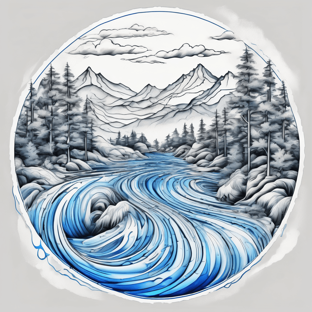 Curved s shaped river flood, smooth, shades of blue