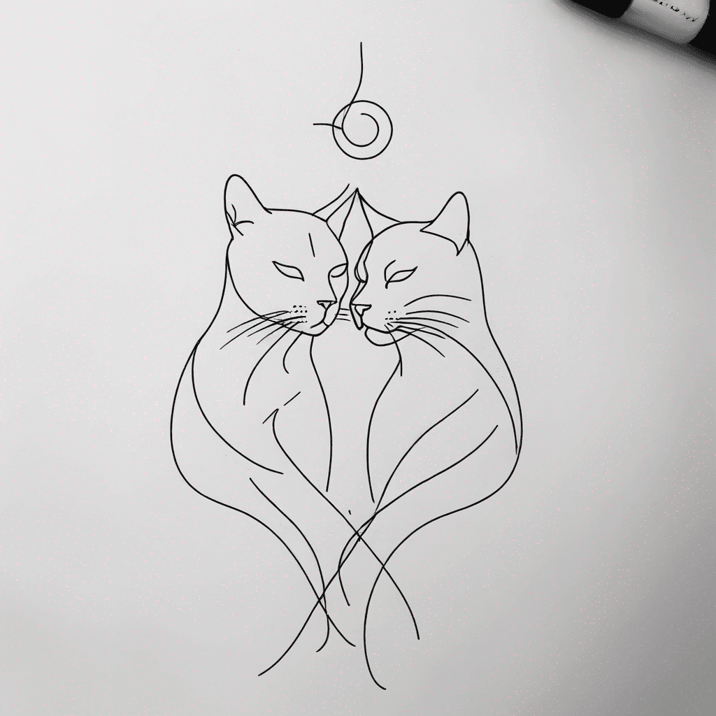 Fine line out;one of 2 cats facing each other on inner forearm