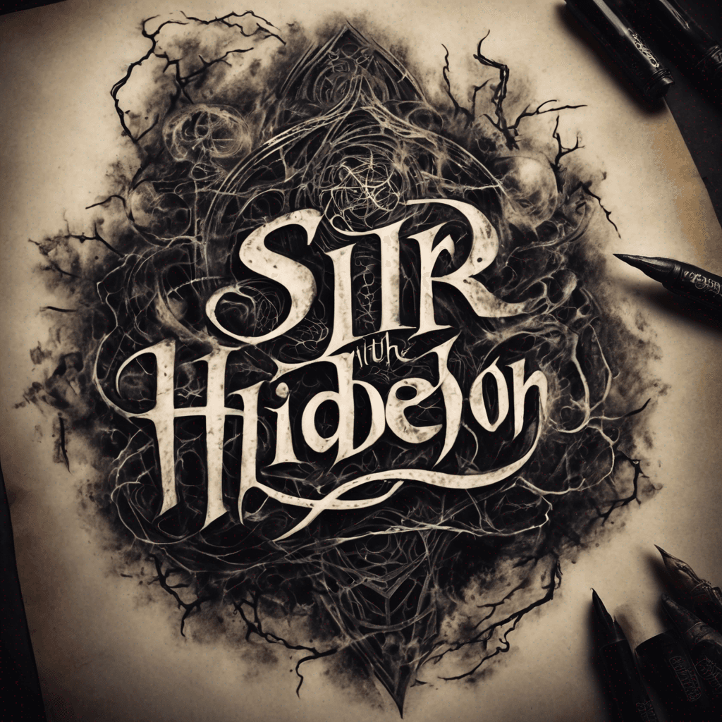 Tattoo design featuring the word ‘Sir’ hidden within the art, rendered in a dark, edgy, gothic style. The lettering should be distorted and blended into abstract, sinister shapes such as smoke, thorns, shadows, or cracked stone, making it difficult to read at first glance. The word should feel subtle and integrated into the overall design, almost like a secret woven into the artwork. Sharp, high-contrast details with a moody, ominous aesthetic.