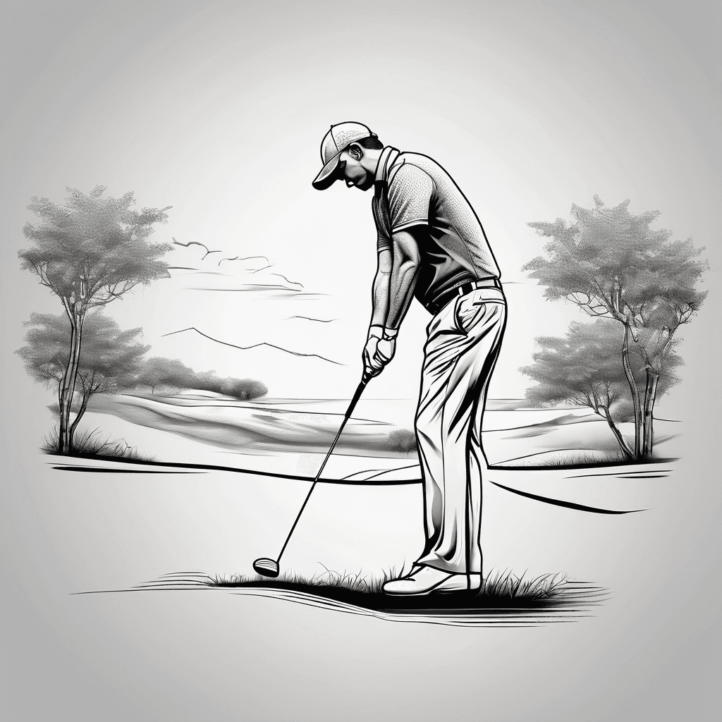 Golfer standing on golf course with back to us