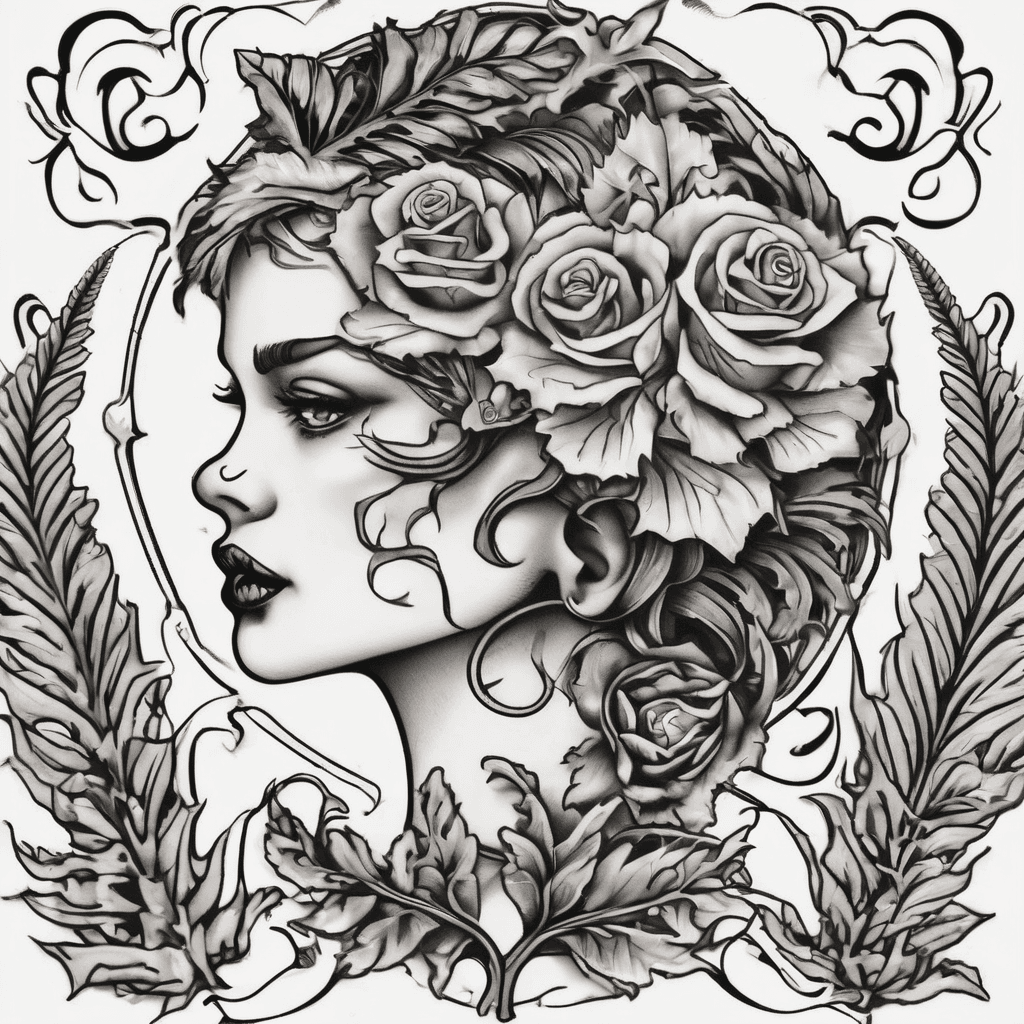 a couple of fern leaves a traditional style tattoo banner that says "Fyrnes"