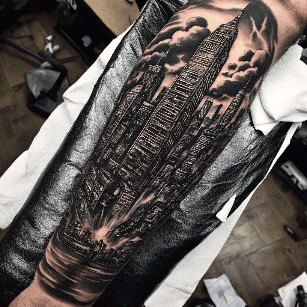Tattoo on the forearm with a hip-hop and urban culture theme. I want a main image at the top and a smaller one at the bottom.