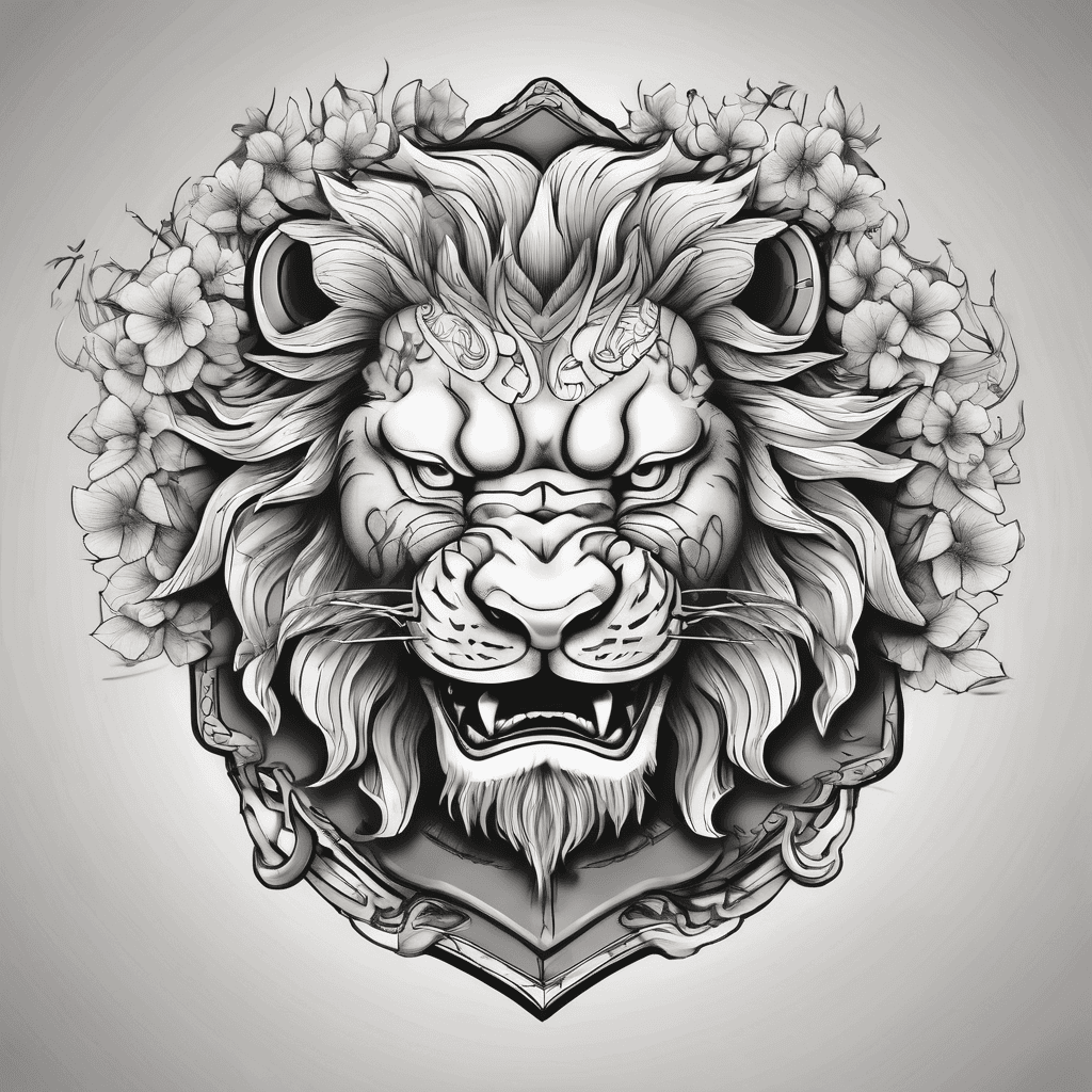 fierce lion face on a shield