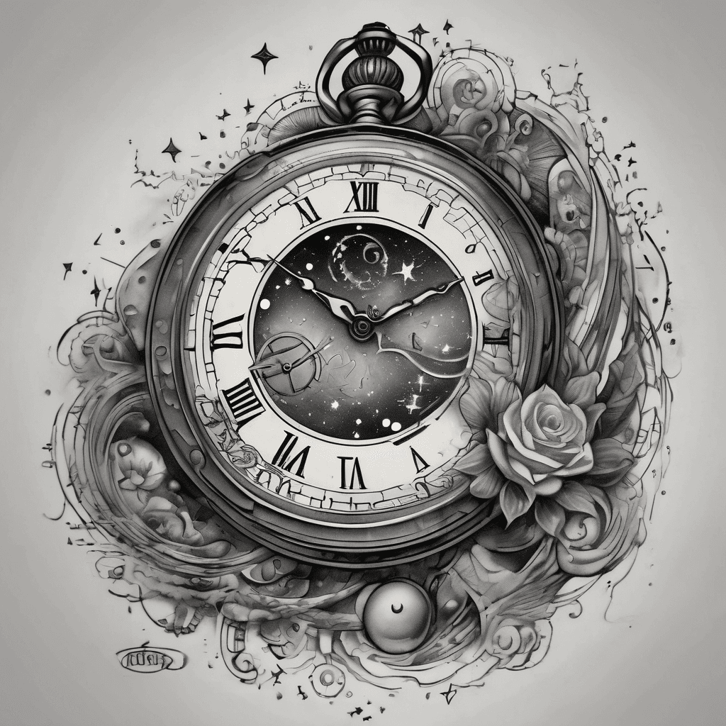 A swirling galaxy inside a vintage pocket watch, with constellations forming symbols of personal milestones, blending time and eternity.